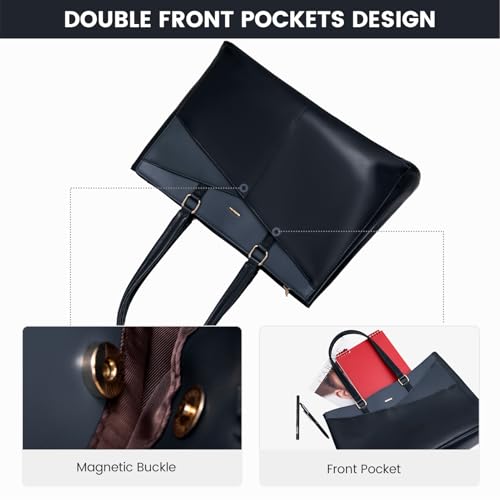 Image of Laptop Tote Bag for Women 15.6 Inch Waterproof Leather Computer Laptop Bag Women Business Office Work Bag Briefcase Large Travel Handbag Shoulder Bag