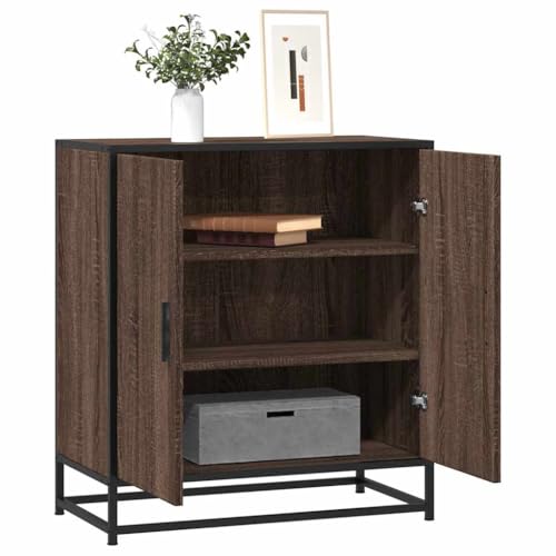 GeenYuu Aparador con aspecto de roble marrón 68 x 35 x 76 cm, material de madera y metal, 3 estantes, aspecto industrial, mueble resistente para sala de estar, pasillo