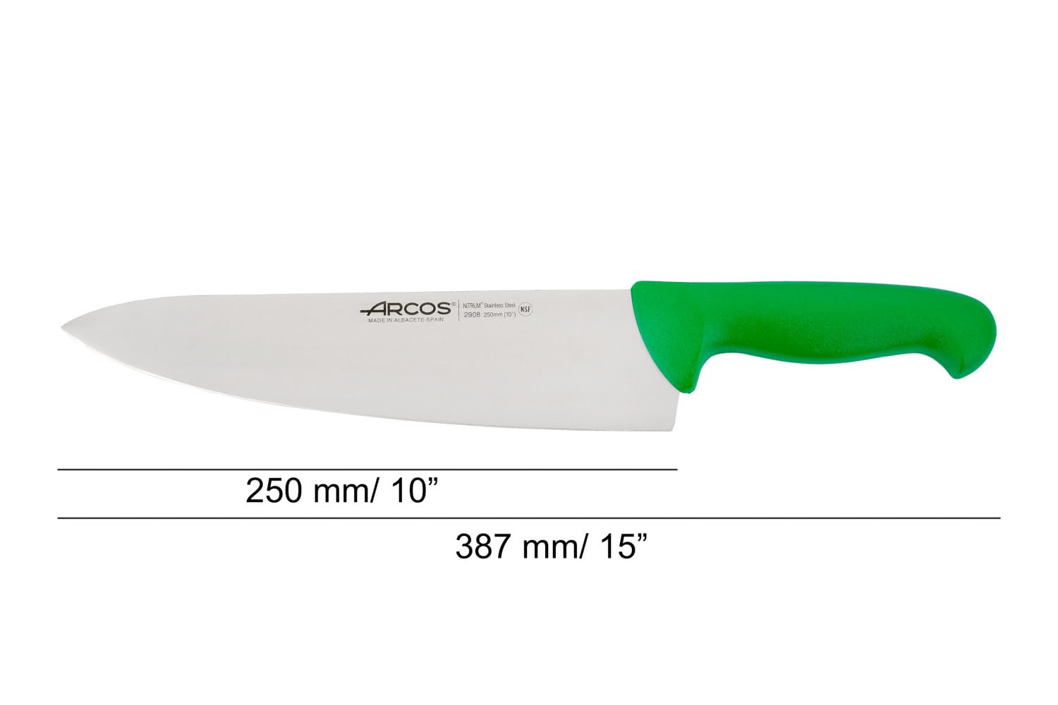Arcos Serie 2900 - Cuchillo Cocinero Ancho - Hoja de Acero Inoxidable Nitrum de 250 mm - Mango inyectado en Polipropileno Color Verde — view 2