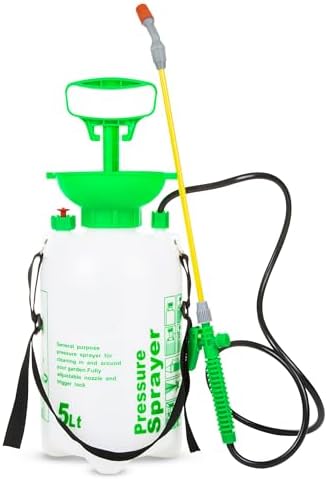 ASAB Garden Pressure Sprayer 5 Litre Pressure Sprayer with Adjustable Nozzle Easy Pump Action and Pressure Release Valve Portable Adjustable Shoulder Strap Weed Sprayer Pesticides Insecticides