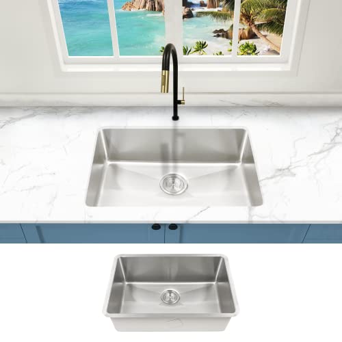 Kabco 18 Gauge 27 Inch Single Bowl Undermount Stainless Steel Kitchen Sink, Rust Resistant Sound And Heatproof Laser Cut Tight Radius Sink For Indoor Or Outdoor Kitchens #TOP7