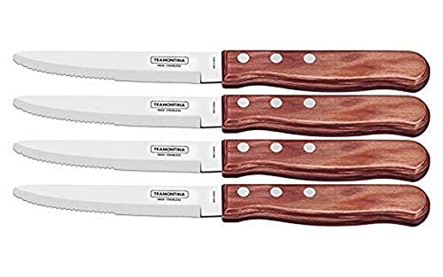 トラモンティーナ 木柄ステーキナイフ 25cm ポリウッド ジャンボ 先丸 4本セット レッド 食洗機対応 耐久性 天然木 ブラジル製 21198/717 TRAMONTINA