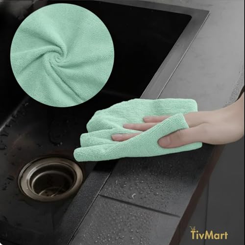 Image of Microfiber Cleaning Cloth roll | Tear-Away Sheets 10x10 in | Reusable Washable lint-Free Towels for Kitchen car Office | Ultra Absorbent 180 GSM | Mint Green Pack of 5 Sheets