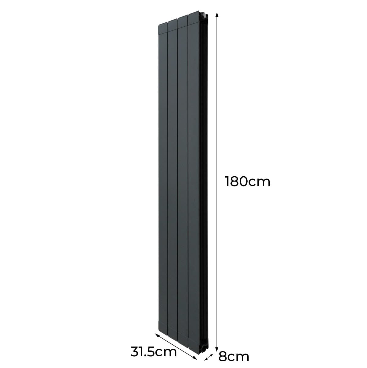 Radiatore di Design in Alluminio 1800mm x 315mm Verticale Doppio Pannello Piatto A Colonna Termosifone Moderno Leggero Grigio Antracite Spazzola Kit di Fissaggio Staffe Inclusi