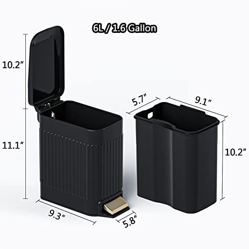 Image of CEROELDA Small Bathroom Trash Can with Lid-6L /1.6 Gal-Soft Close Lid-Black