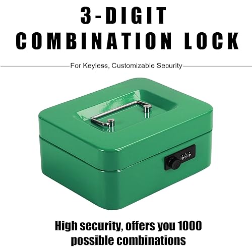 Sgorlds Small Cash Box with Combination Lock and Removable Cash Tray, Metal Money Box for Cash Safe, Durable Double Layer Code Petty Money Organizer for Security, 7.87"x 6.3"x 3.54", Green Medium