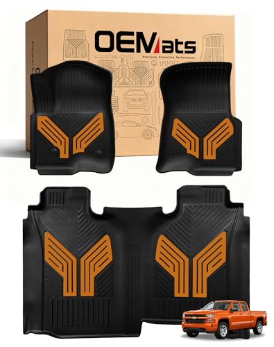 Image of Color TPE Floor Mats 2019-2026 for Chevrolet Silverado /GMC Sierra 1500 & 2500HD /3500HD 2020-2026 | Crew Cab | Without Rear Underseat Storage | All-Weather Floor Liners Full Set, Desert Amber