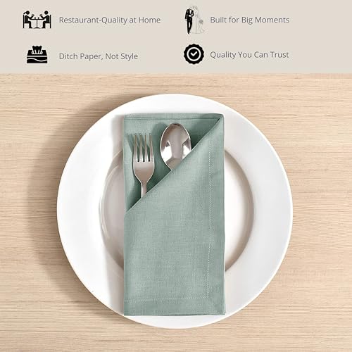 Image of FINGERCRAFT Table Napkins 18x18 Inches Set of 6 Cotton Linen Blend Fabric Dinner Cloth Napkins Washable and Reusable, Good Absorbency for Home, Parties, Hotels (Aqua)