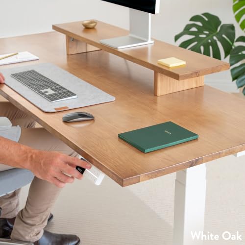 Image of Desky Dual Hardwood Sit Stand Desk Maple 80 inch Matte Black