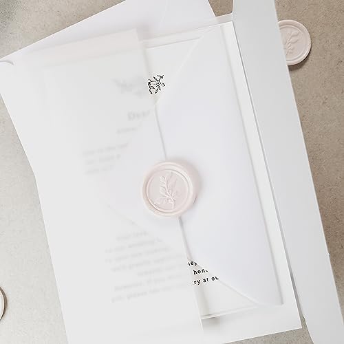 Set of 10 Modern 4x6 Wedding Invitations with RSVP Cards, Envelopes, Wedding Kit with Invites, Details card, QR Code Card, Belly Band, Response Cards, Vellum Wrap, Wax Seal (4\" x 6\" or 10x15 cm) - Thumbnail 6