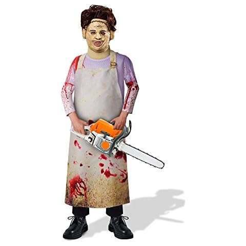 Boys Scary Leatherface Killer Costume Cosplay Jumpsuit for Kids Black and Red 7-12Y Cover