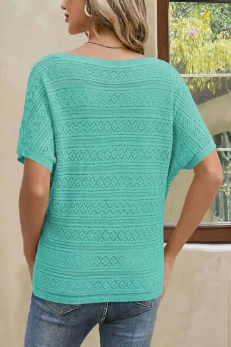 Image of Cakulo Womens Off The Shoulder Batwing Short Sleeve Crochet Tops 2026 Spring Summer Sweater Top Knit Beach Cover Up