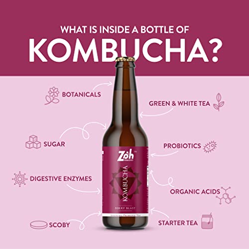 Zoh Probiotics Kombucha Tea - Raw, Unfiltered Unpasteurised - Probiotic Drink, No Artificial Or Nature Identical Flavours, Pack Of 6, Green Tea, 2 Kg