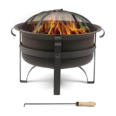Wostore Outdoor Fire Pit 23.5 Inch Portable Bronze Cauldron Camping Bonfire Patio Backyard Fireplace with Spark Screen and Poker, Separable Wood Burning Firebowl Marshmallow Roasting Campfire Black Cover