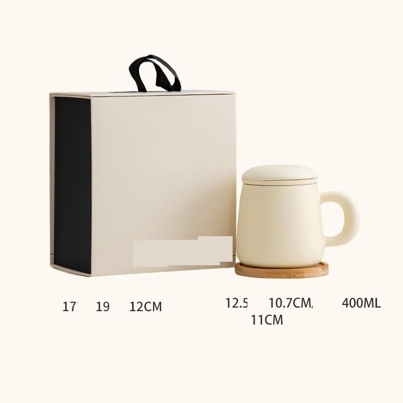 Tasse à thé Tasse à thé simple et moderne en céramique jaune crème, avec couvercle et filtre, idéale for le bureau et la maison Récipient de trempage(B)