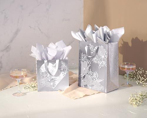 Image of Papyrus 8.5 inch Medium Wedding Gift Bag (Floral Lace Heart) for Valentines, Weddings, Bridal Showers, Engagement, Anniversaries and All Occasions (1 Bag)