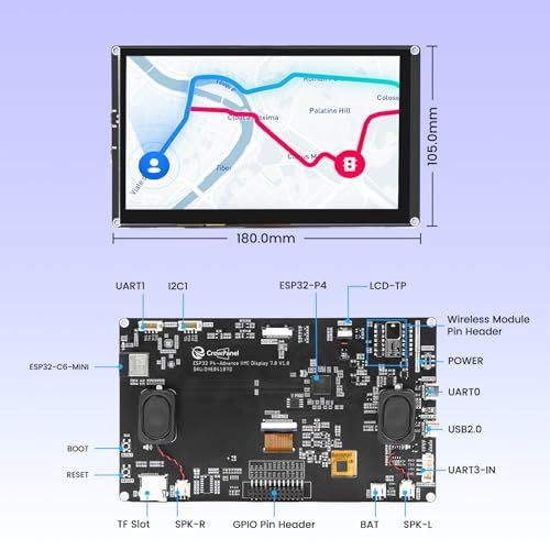 Image of ELECROW ESP32 Display 1024x600, 7 Inch HMI ESP32 IPS Touch Screen, Support AI Speech Interaction, ESP32-P4 Dual-Core Processor, Up to 400MHz, Compatible with Arduino, ESP-IDF, LVGL (Without Camera)