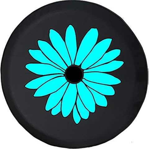 JL Spare Tire Cover Bright Teal Blue Flower 4x4 JL Tire Cover with Backup Camera Hole BUC (Fits: JL Accessories) Black Size 32 Inch with Grommets Cover