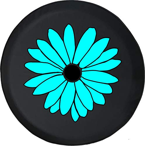 Sport Covers JL Spare Tire Cover Bright Teal Blue Flower 4x4 with Backup Camera Hole BUC (Fits: JL Accessories) Black Size 32 Inch with Grommets