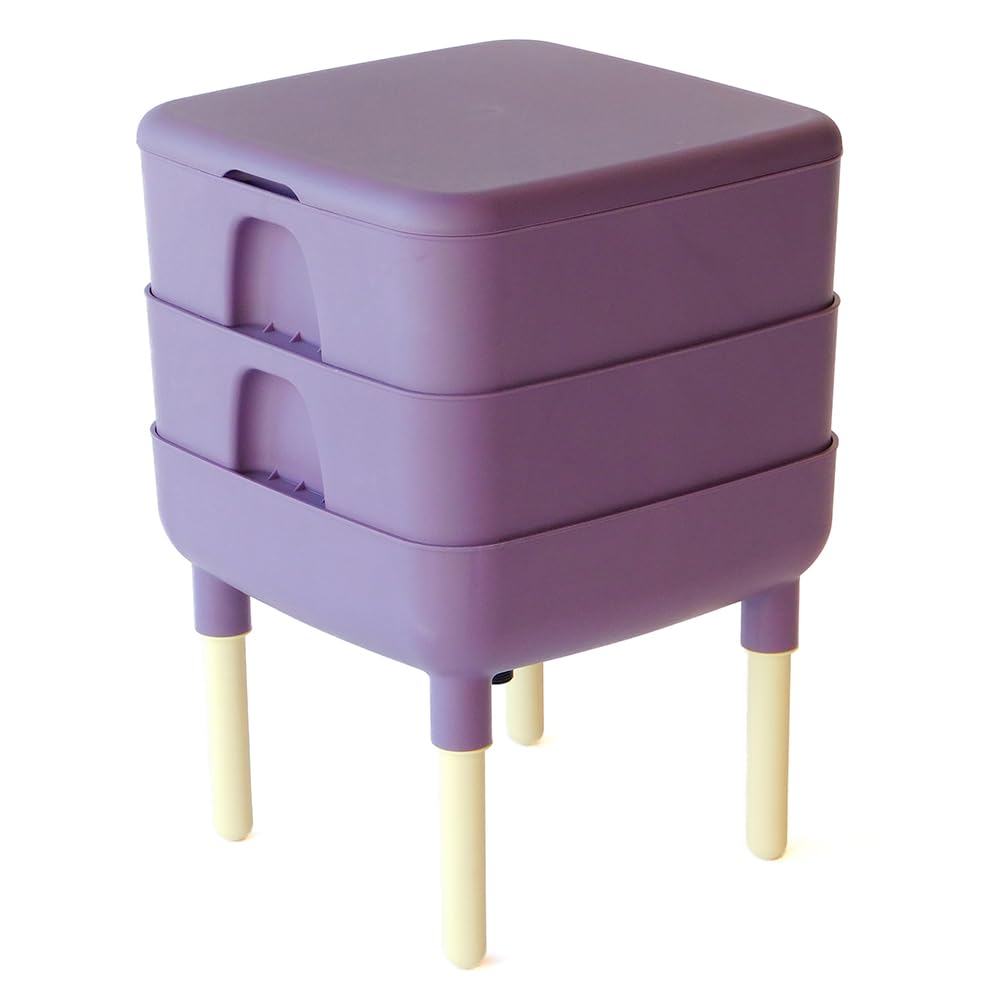 FCMP Outdoor - The Essential Living Composter, 2-Tray Worm Vermicomposter Bin (HF-LC4000v2-PUR) Plum