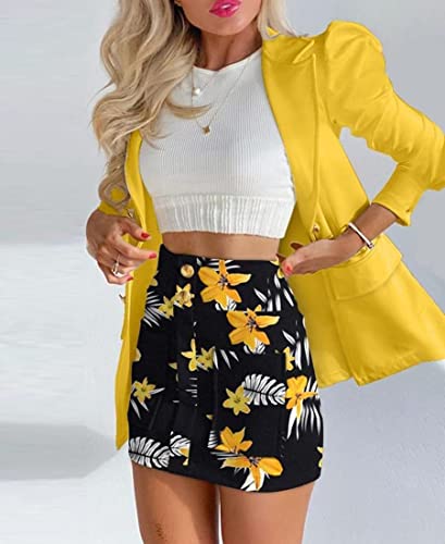 NLAVW Women's 2 Piece Blazer Suits, Lapel Blazer and Skirt Office Lady Business Casual Outfit Jacket4