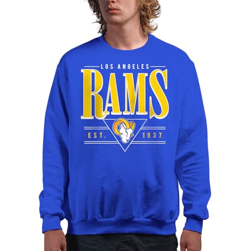 Junk Food NFL - Los Angeles Rams - Established Retro - Officially Licensed Adult Pullover Fleece Crew Neck for Men and Women