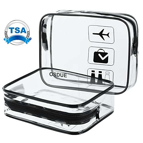 OSDUE 2 Stück Kulturbeutel Transparent, Flugzeug PVC Kosmetiktasche Wasserdicht, Handgepäck-Reisezubehör, Kulturtaschen für Männer, Frauen, Kinder, Familie (Schwarz)