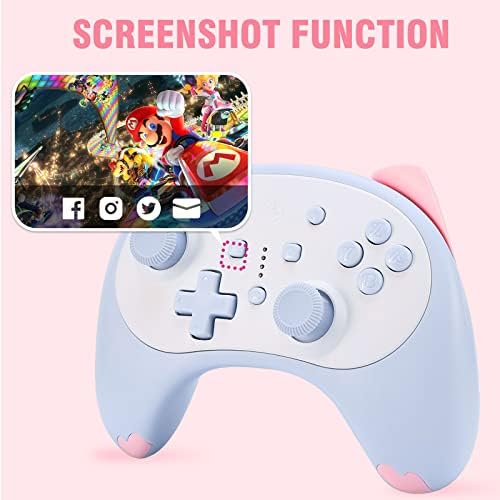 IINE Cat Controller for Nintendo Switch with 3.5mm Headset Jacked,Cute Wireless Pro Controller Kawaii Game Accessory,Blue