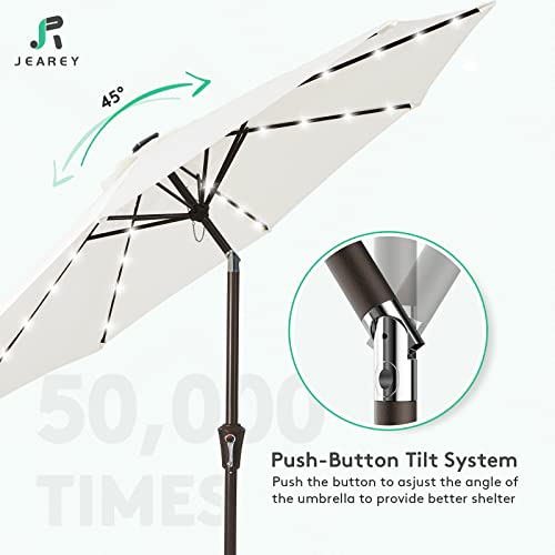 Image of JEAREY 9FT Outdoor Patio Umbrella with Solar Lights, LED Lighted Pool Umbrella with Tilt and Crank, Outdoor Table Umbrellas for Deck, Yard & Market (Off White)