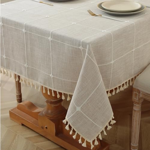 Alsoo Waterproof Tablecloths for Rectangle Tables Rustic Plaid Tablecloth Cotton Linen Cloth Wrinkle Free Table Cloths for Parties, Kitchen Dining, Holiday, Christmas, 10-12 Seats/55"x120"