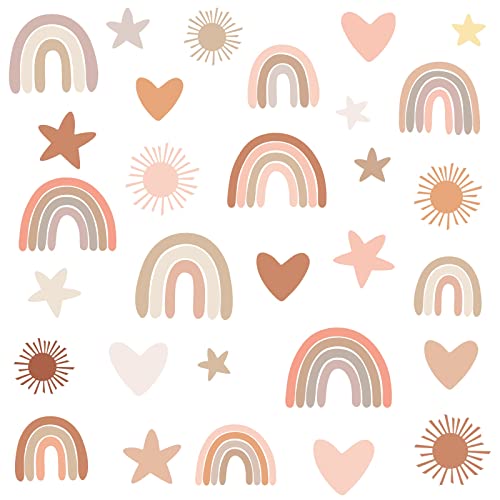 Image of Easma Rainbow Wall Decals Rainbow Wall Stickers for Girls Bedroom Star Heart Walls Decals Watercolor Raindrop Wall Sticker Peel&Stick Wall Sticker Kids Nursery Decal for Walls