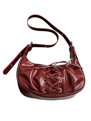 Verdusa Women's Vintage Lace Up Leather Bags Top Handle Crescent Shoulder Handbags3