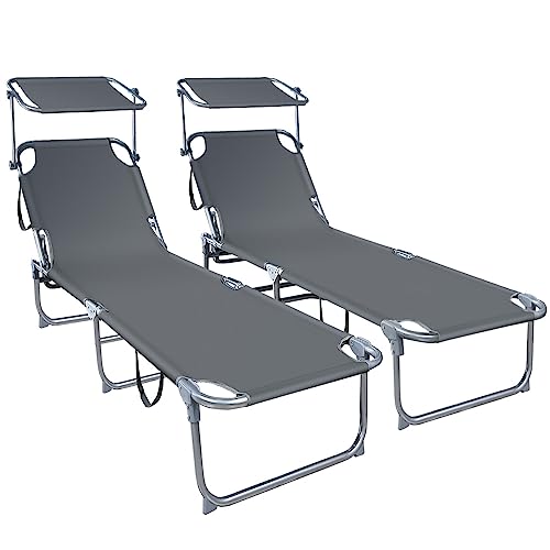 VOUNOT Set di 2 Lettini Prendisole Pieghevoli, Grigio