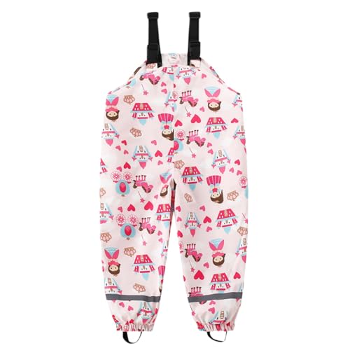 Kids Overalls Rain Pants Waterproof Bib Mud Dirty Proof Suspender Rain Trousers Boys Girls Lightweight Reflective Breathable Outdoor Rainwear Toddler Unisex Jumpsuit,Pink-B, Size 4-5 Years