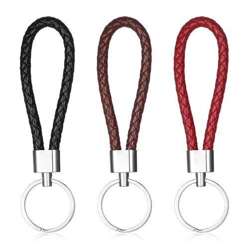 Lot de 3 porte-clés en cuir, porte-clés de voiture tressé, cordon court, porte-clés pour homme, voiture, pendentif multicolore