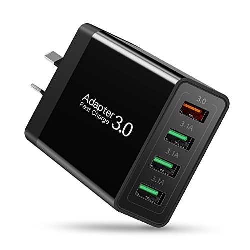 USB Charger, Total 33W Abetcabe 4 Ports Wall Charger Plug Fast Charger Power Adapter Compatible for Samsung Galaxy S20 S10 S9 S8 Note 8/9, iPhone, Pad, Tablet,HTC, LG and More (1-Pack Black)