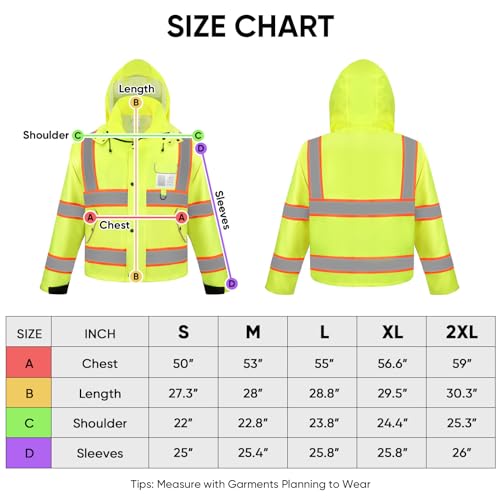 Ticonn Reflective Rain Jacket Safety Jacket, Waterproof Hi Vis Rain Coat, Class Iii High Visibility Coat thumb #3