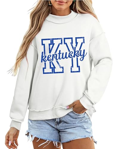 SELINK Womens Double Printed Reversible Mock Neck Sweatshirts Drop Shoulder Long Sleeve Pullover Tops Grey KENTUCKY-S