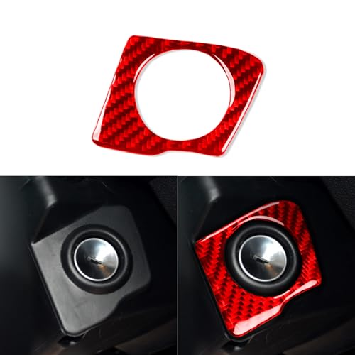 PJFUS Real Premium Carbon Fiber Car Ignition Switch Panel Engine Start Lock Frame Sticker Auto Interior Accessories Compatible with Jeep Wrangler 2011 2012 2013 2014 2015 2016 2017 red