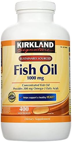 Kirkland Signature Natural Fish Oil Concentrate with Omega-3 Fatty Acids, 400 Softgels, White