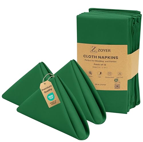 Zoyer Cloth Napkins Set of 12, 18x18 Inches Cotton...