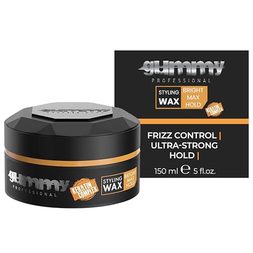 Gummy Professional Bright Max Hold Hair Styling Wax with Keratin Complex - Extra Hold High Gloss Finish for Slick Back and Messy Look - Professional Hair Wax for Men and Women - 5.07 fl oz / 150 ml