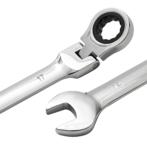 Built Industrial 7 Piece Flex Head Ratcheting Wrench Set, Metric 8mm to 17mm Chrome Vanadium Steel Combination Wrenches
