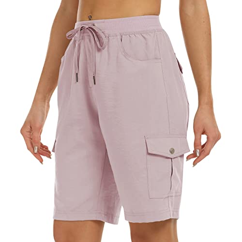 JINSHI Pantaloncini Donna Cargo Shorts Estivi Pantaloni Corti Sportivo Leggero Lavoro Bermuda da Escursionismo a Vita Alta con Tasche Multiple Rosa Scuro EU 3XL