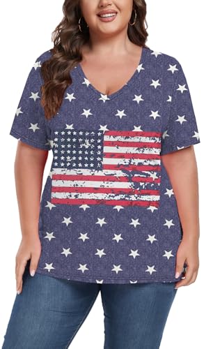 Image of ForHailey Women's Plus Size Short Sleeve Tee Shirt V Neck Basic Ladies Loose Fit T Shirt 1X-5X