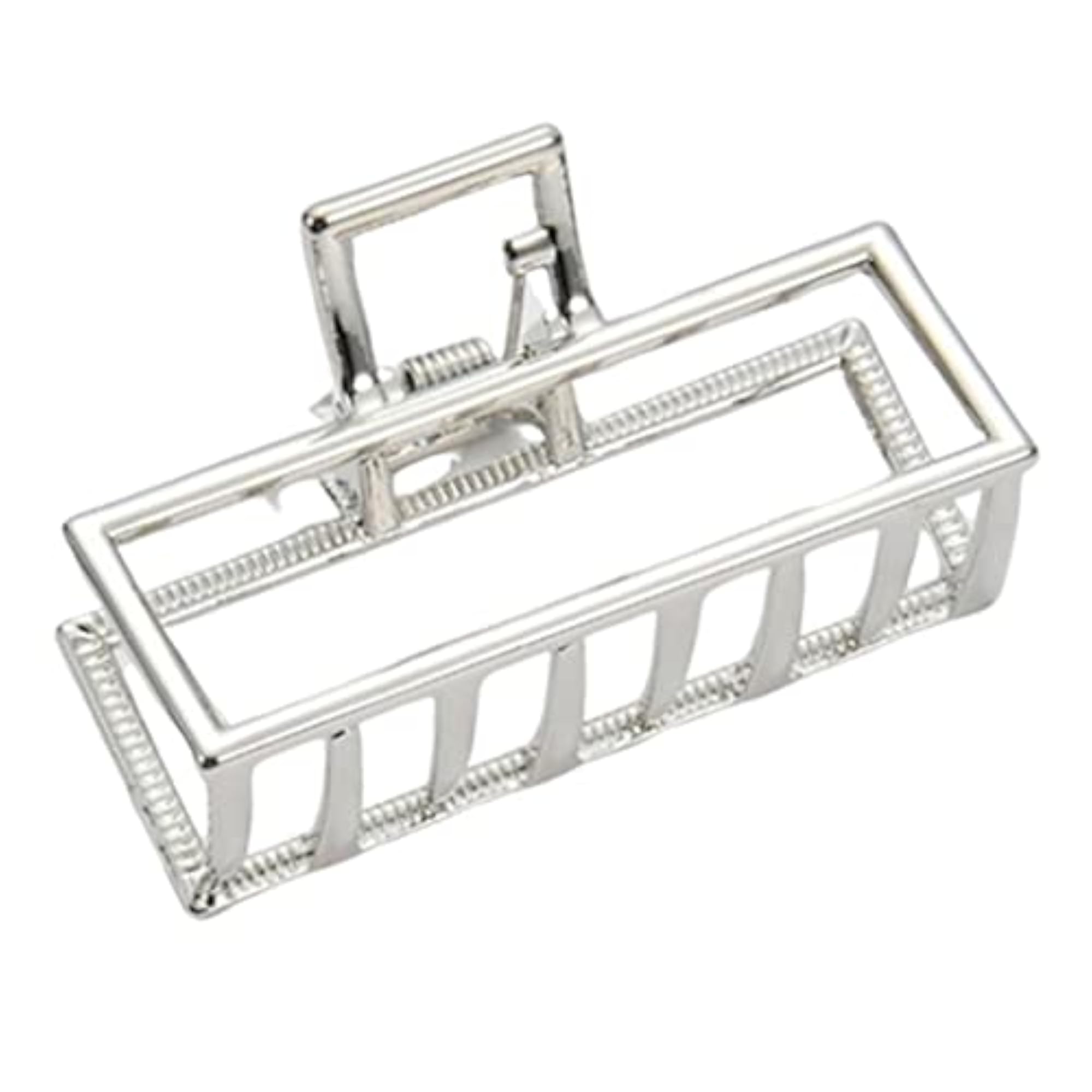 2x Ladies Rectangle Silver Hair Claw Clip Jaw Clamp, Thick Updo Tool