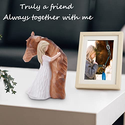 Baoplaykids Truly A Friend Horses And Guardian Angel Statues, Sculpted Hand-Painted Girl Embracing Horse Figurines, Horse Lover Gifts, Horse Loss Remembrance Gifts, Cowgirls Gifts, Birthday Christmas Horse Stuff thumb #1