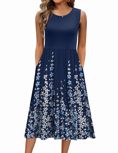 Zeagoo Women's Summer Tank Midi Dress with Pockets Floral Sleeveless A-Line Casual Loose T-Shirt Dresses Beach Sundress 2025