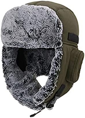 ZffXH Women Earflap Fur Ushanka Russian Bomber Hat Men Waterproof Warm Winter Thermal Trapper Cap