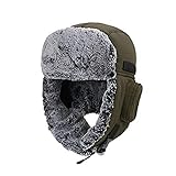 ZffXH Boys Ears Waterproof Warm Winter Trapper Cap Men Bomber hat Ushanka Russian Warm Army Green